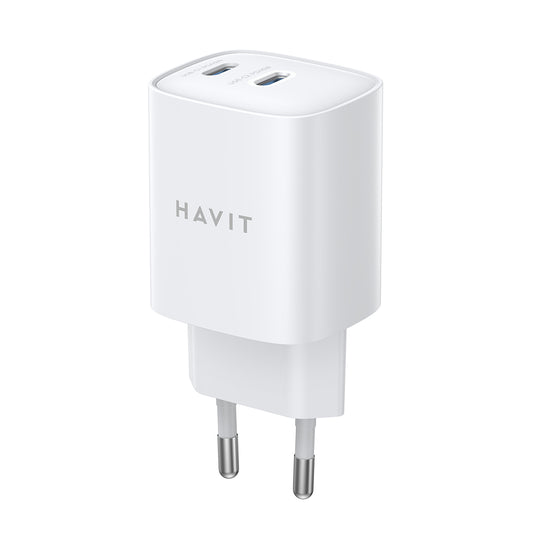 HAVIT UC45W Network Charger, 45W, 3A, 2 x USB-C, White
