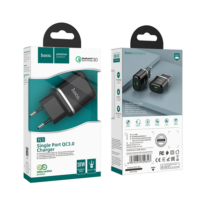Φορτιστής Δικτύου HOCO N3, 18W, 3A, 1 x USB-A, Μαύρο