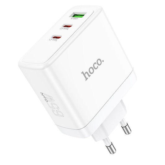 Φορτιστής Δικτύου HOCO N30, 65W, 3.25A, 1 x USB-A - 2 x USB-C, Λευκό