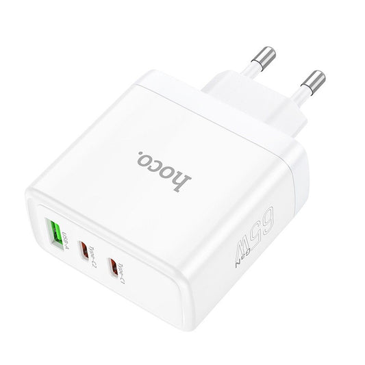 Φορτιστής Δικτύου HOCO N30, 65W, 3.25A, 1 x USB-A - 2 x USB-C, Λευκό