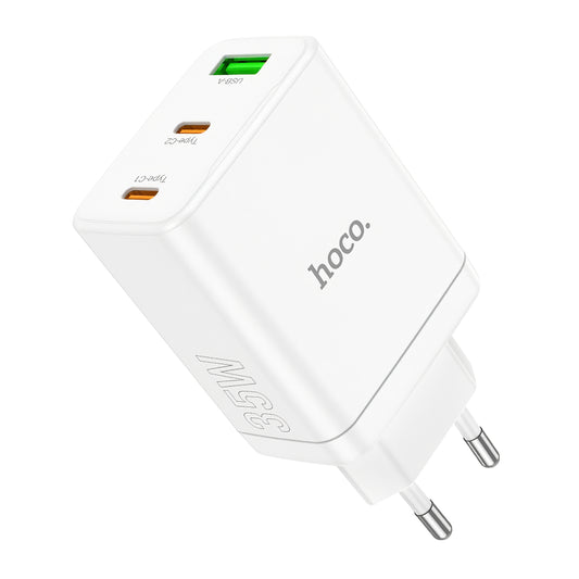 Φορτιστής δικτύου HOCO N33, 35W, 3A, 1 x USB-A - 2 x USB-C, Λευκό 