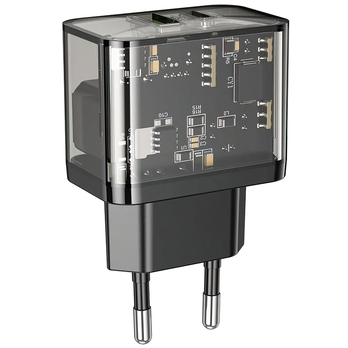 Φορτιστής Δικτύου HOCO N34, 20W, 3A, 1 x USB-A - 1 x USB-C, Διάφανο
