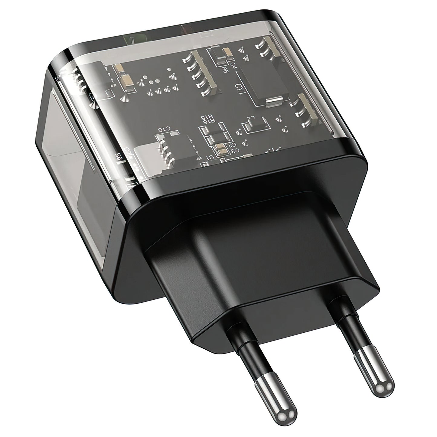 Φορτιστής Δικτύου HOCO N34, 20W, 3A, 1 x USB-A - 1 x USB-C, Διάφανο
