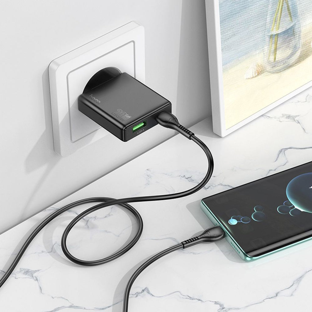 Φορτιστής Δικτύου HOCO N38, 20W, 3A, 1 x USB-A - 1 x USB-C, Μαύρο