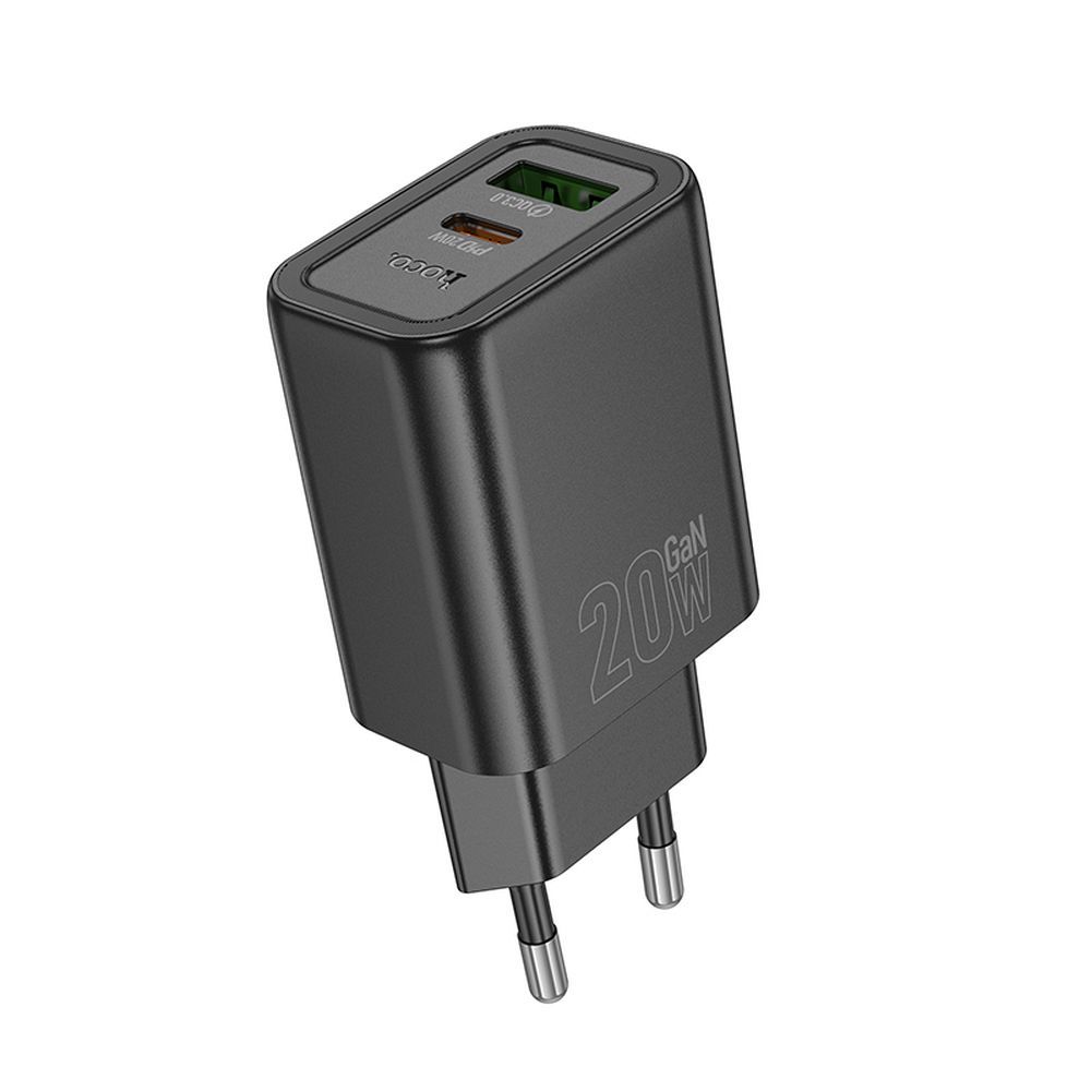 Φορτιστής Δικτύου HOCO N61, 20W, 3A, 1 x USB-A - 1 x USB-C, Μαύρο