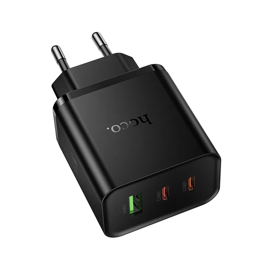 Φορτιστής Δικτύου HOCO N75, 65W, 3A, 1 x USB-A - 2 x USB-C, Μαύρο