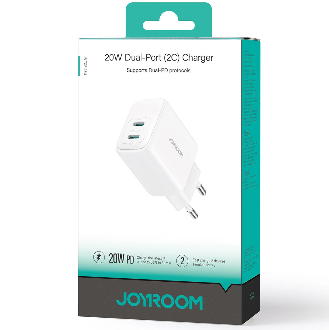 Φορτιστής Δικτύου Joyroom JR-TCF12, 20W, 3A, 2 x USB-C, Λευκό
