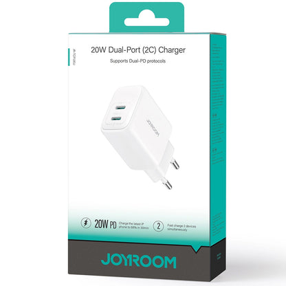 Φορτιστής Δικτύου Joyroom JR-TCF12, 20W, 3A, 2 x USB-C, Λευκό