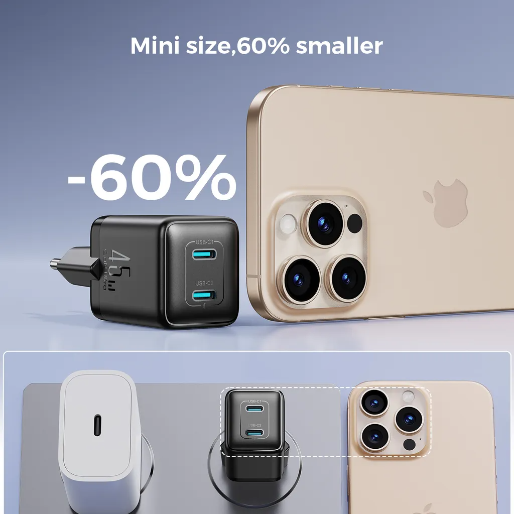 Joyroom JR-TCG17 Network Charger, 45W, 3A, 2 x USB-C, Black