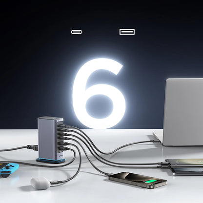 Joyroom JR-TCM02 Charging Station, 65W, 3.25A, 2 x USB-A - 4 x USB-C, Gray