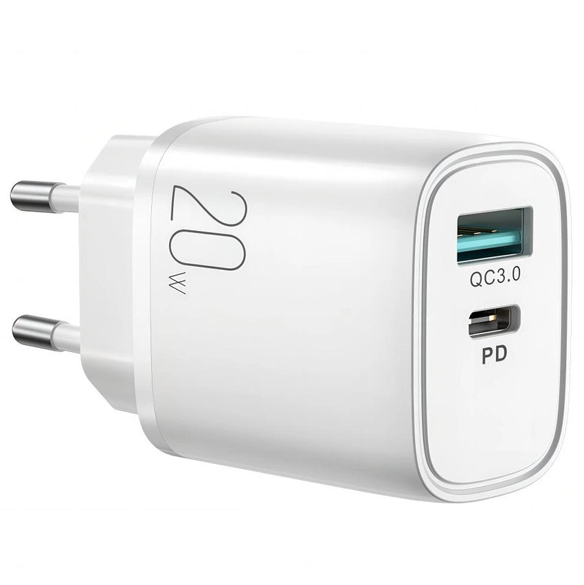 Φορτιστής δικτύου Joyroom L-QP2011, 20W, 3A, 1 x USB-A - 1 x USB-C, Λευκό 