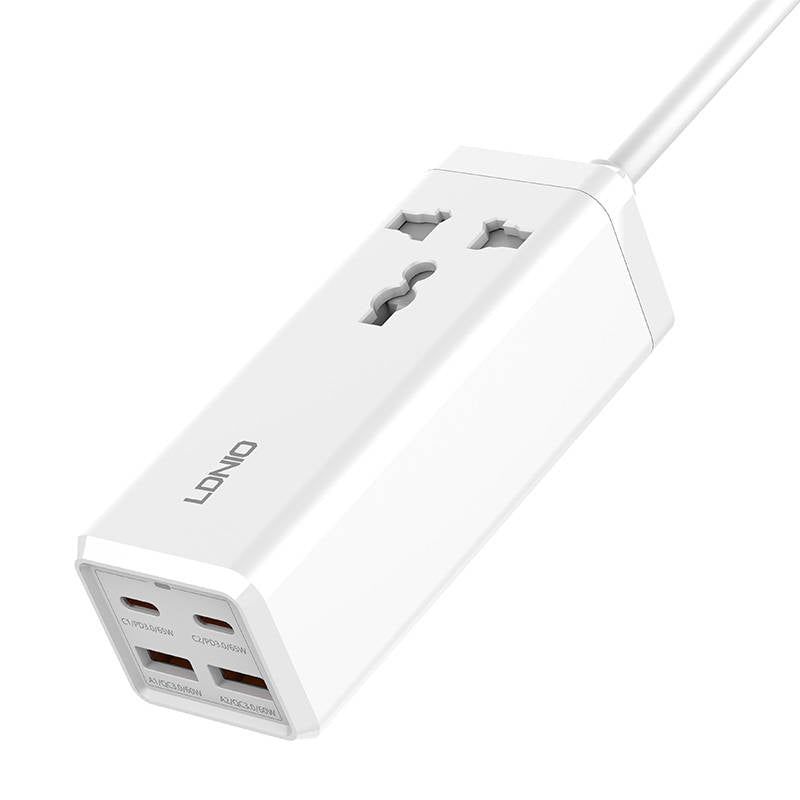 Φορτιστής δικτύου Ldnio SC1418, 2500W, 5A, 1 x Πρίζα - 2 x USB-A - 2 x USB-C, Λευκό