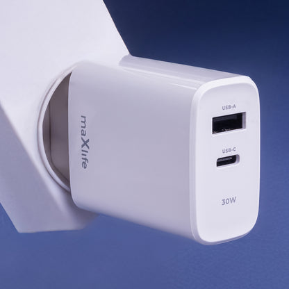 Φορτιστής δικτύου MaXlife MXTC-10-30AC, 30W, 3A, 1 x USB-A - 1 x USB-C, Λευκό 