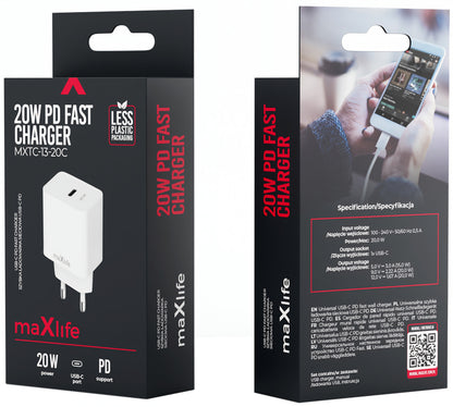 Φορτιστής Δικτύου MaXlife MXTC-13-20C, 20W, 3A, 1 x USB-C, Λευκό