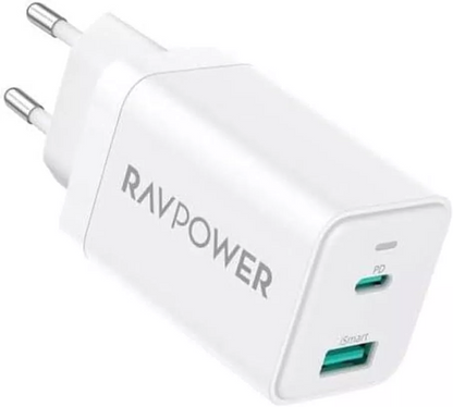 Φορτιστής Δικτύου RavPower RP-PC171, 45W, 3A, 1 x USB-A - 1 x USB-C, Λευκό