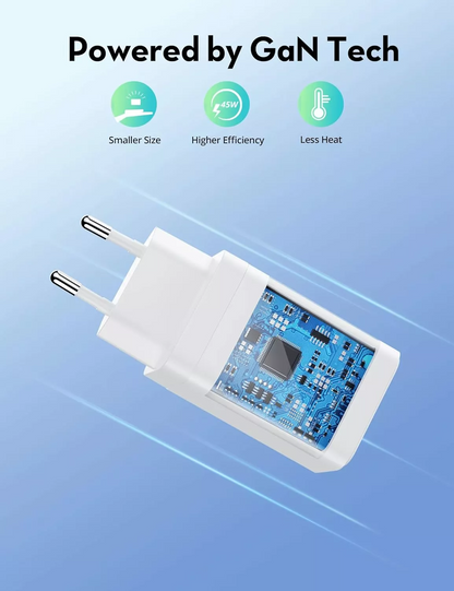 Φορτιστής Δικτύου RavPower RP-PC171, 45W, 3A, 1 x USB-A - 1 x USB-C, Λευκό