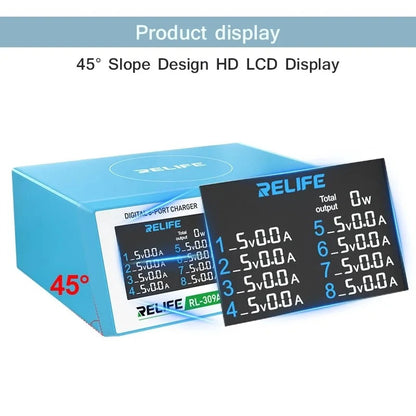 Φορτιστής δικτύου Relife RL-309A, 100W, 4,5A, 2 x USB-C - 6 x USB-A, μπλε 