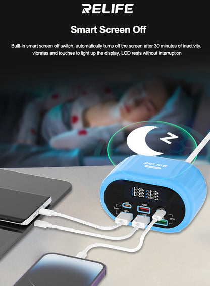 Φορτιστής Σταθμού Relife RL-309U, 72W, 5A, 2 x USB-C - 4 x USB-A, Μπλε