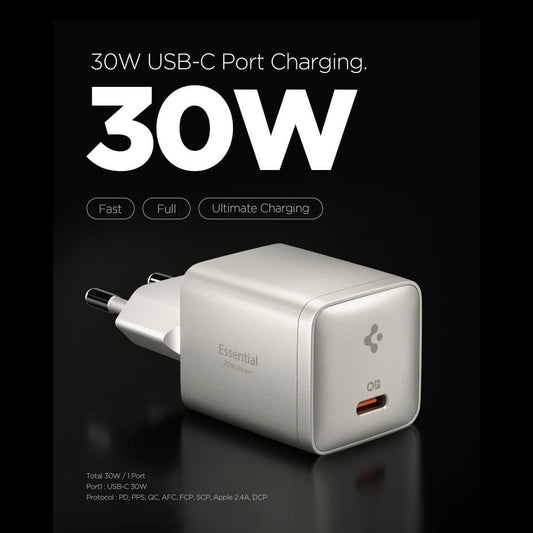 Φορτιστής Δικτύου Spigen EE301EU Essential, 30W, 3A, 1 x USB-C, Γκρι Τιτάνιο ACH10448