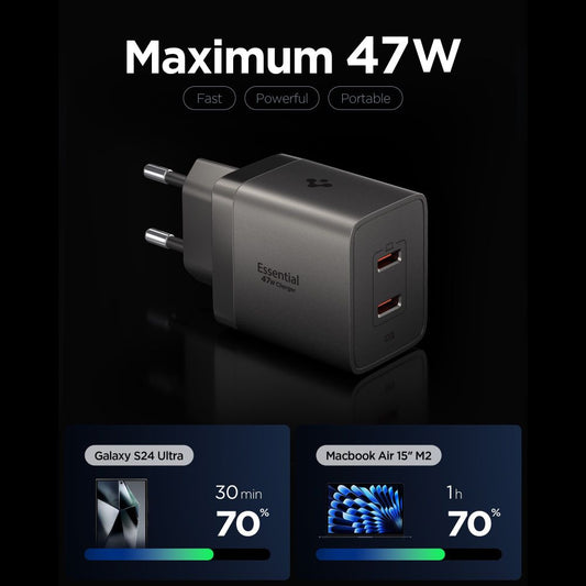 Φορτιστής Δικτύου Spigen EE472EU Essential, 47W, 3A, 2 x USB-C, Γκρι ACH10450