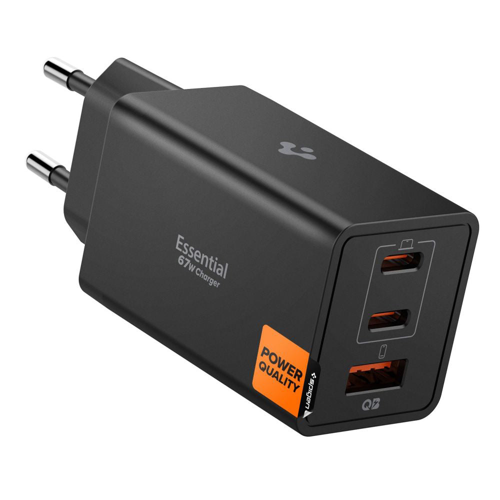 Φορτιστής Δικτύου Spigen Essential, 67W, 3.25A, 1 x USB-A - 2 x USB-C, Μαύρο