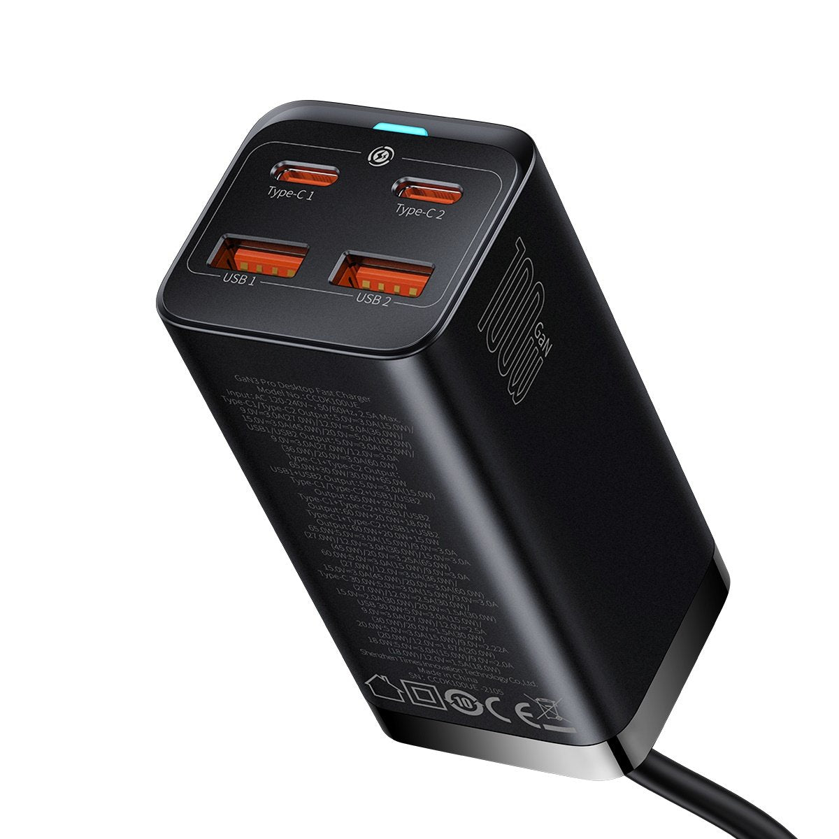 Φορτιστής Βάσης Baseus GaN3 Pro, 100W, 5A, 2 x USB-A - 2 x USB-C, Μαύρο CCGP000101