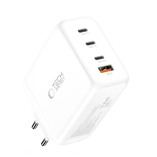 Φορτιστής Δικτύου Tech-Protect NC200W-GAN, 200W, 5A, 1 x USB-A - 3 x USB-C, Λευκό
