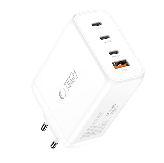 Φορτιστής Δικτύου Tech-Protect NC240W-GAN, 240W, 5A, 1 x USB-A - 3 x USB-C, Λευκό