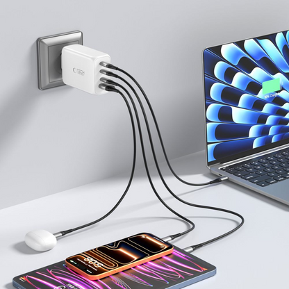 Φορτιστής Δικτύου Tech-Protect NC240W-GAN, 240W, 5A, 1 x USB-A - 3 x USB-C, Λευκό