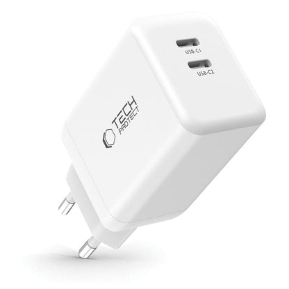 Φορτιστής δικτύου Tech-Protect NC45W, 45W, 3A, 2 x USB-C, λευκό 