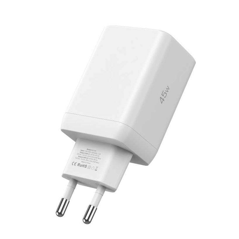 Φορτιστής δικτύου Tech-Protect NC45W, 45W, 3A, 2 x USB-C, λευκό 