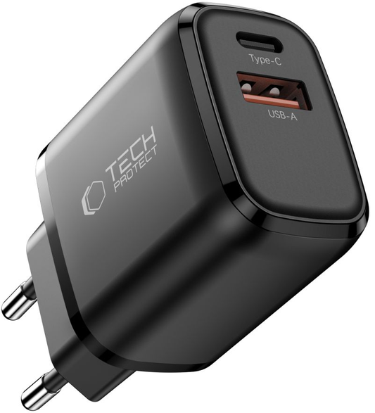 Φορτιστής Δικτύου Tech-Protect NCA45W, 45W, 3A, 1 x USB-A - 1 x USB-C, Μαύρο