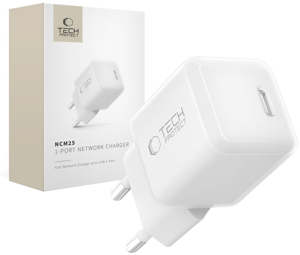 Φορτιστής Δικτύου Tech-Protect NCM25, 25W, 3A, 1 x USB-C, Λευκό