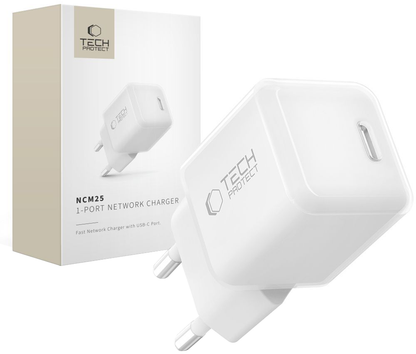 Φορτιστής Δικτύου Tech-Protect NCM25, 25W, 3A, 1 x USB-C, Λευκό