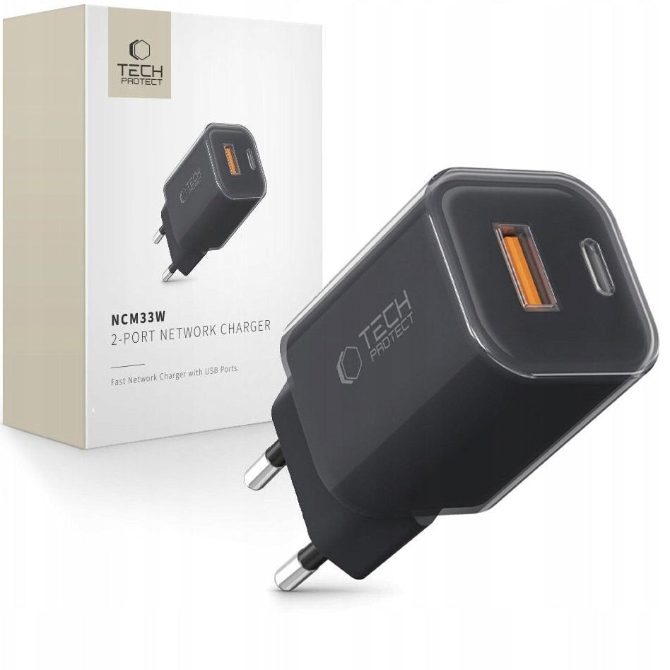 Φορτιστής Δικτύου Tech-Protect NCM33W, 33W, 3A, 1 x USB-A - 1 x USB-C, Μαύρο