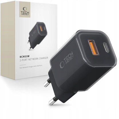 Φορτιστής Δικτύου Tech-Protect NCM33W, 33W, 3A, 1 x USB-A - 1 x USB-C, Μαύρο