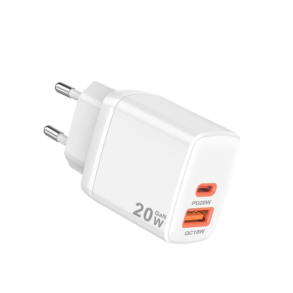 Φορτιστής Δικτύου Techsuit CH2 Duonix, 20W, 3A, 1 x USB-A - 1 x USB-C, Λευκό