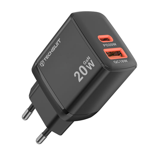 Φορτιστής Δικτύου Techsuit CH2 Duonix, 20W, 3A, 1 x USB-A - 1 x USB-C, Μαύρο