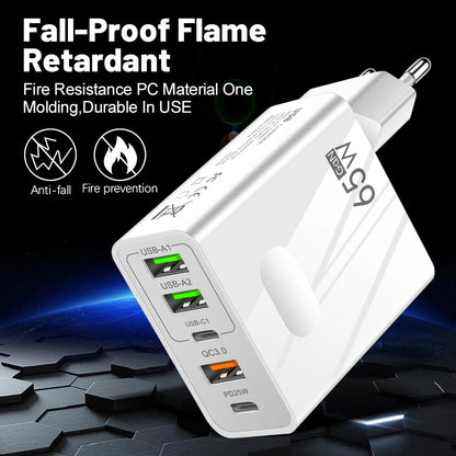 Techsuit CHC1 PentaXPower Network Charger, 25W, 3A, 3 x USB-A - 2 x USB-C, White