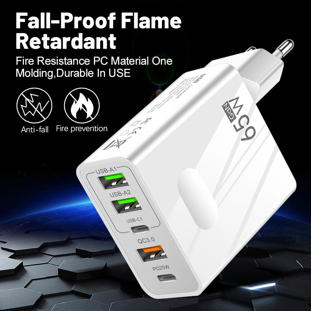 Φορτιστής Δικτύου Techsuit CHC1 PentaXPower, 25W, 3A, 3 x USB-A - 2 x USB-C, Μαύρο