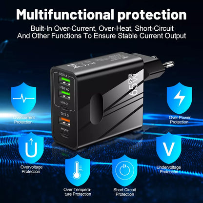 Φορτιστής Δικτύου Techsuit CHC1 PentaXPower, 25W, 3A, 3 x USB-A - 2 x USB-C, Μαύρο