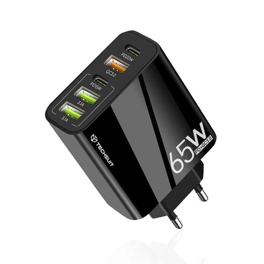 Φορτιστής Δικτύου Techsuit CHC2 PentaXPower, 20W, 3A, 3 x USB-A - 2 x USB-C, Μαύρο