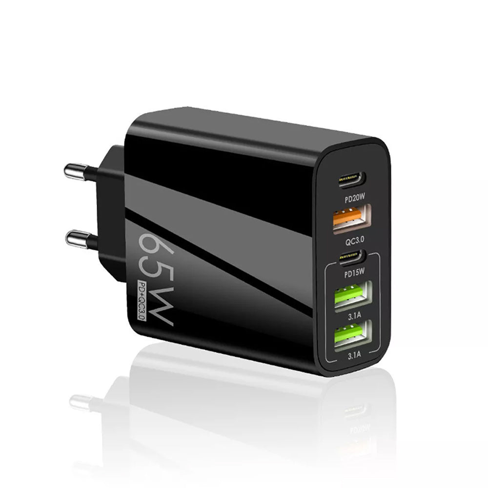 Techsuit CHC2 PentaXPower Network Charger, 20W, 3A, 3 x USB-A - 2 x USB-C, Black