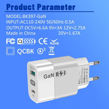 Φορτιστής Δικτύου Techsuit CHPD131, 65W, 3.25A, 1 x USB-A - 1 x USB-C, Λευκό