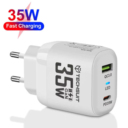 Φορτιστής Δικτύου Techsuit CHPD174, 35W, 3A, 1 x USB-A - 1 x USB-C, Λευκό