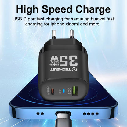 Φορτιστής Δικτύου Techsuit CHPD174, 35W, 3A, 1 x USB-A - 1 x USB-C, Λευκό