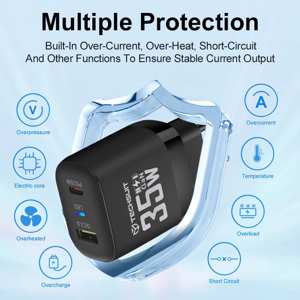 Φορτιστής Δικτύου Techsuit CHPD174, 35W, 3A, 1 x USB-A - 1 x USB-C, Λευκό