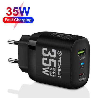 Φορτιστής Δικτύου Techsuit CHPD174, 35W, 3A, 1 x USB-A - 1 x USB-C, Μαύρο