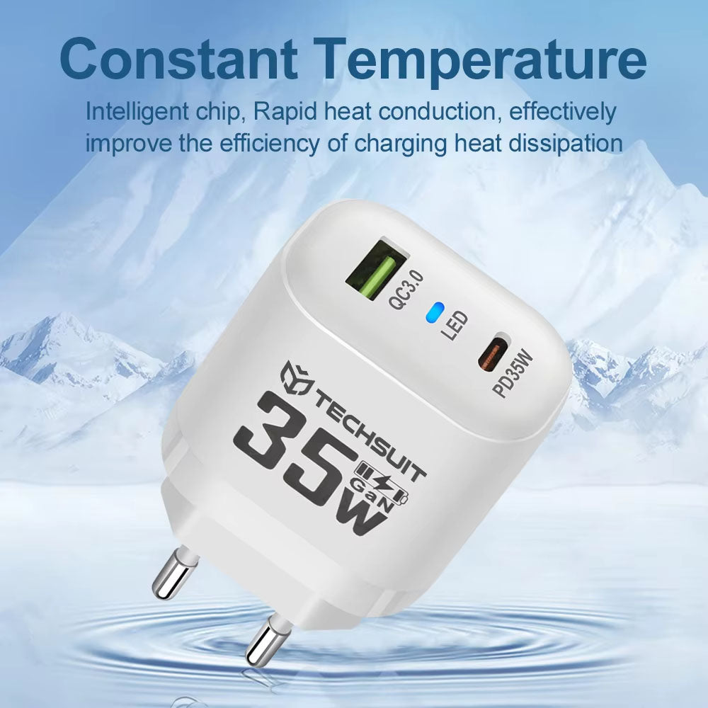 Φορτιστής Δικτύου Techsuit CHPD174, 35W, 3A, 1 x USB-A - 1 x USB-C, Μαύρο