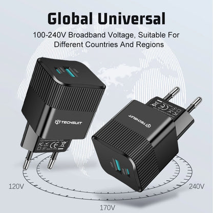 Φορτιστής Δικτύου Techsuit CHPD216 Tiny, 25W, 3A, 1 x USB-A - 1 x USB-C, Λευκό